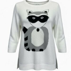 New York & Co White Raccoon Graphic Sweater – Oversized Y2K Tunic Size M